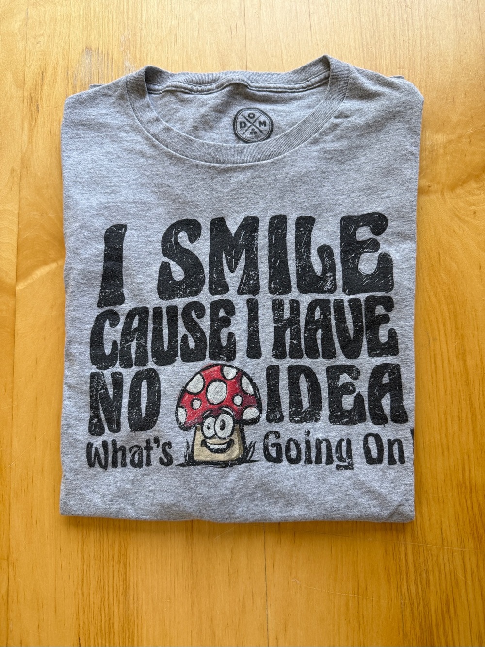 DOM Men’s 2XL Funny Mushroom Graphic T-Shirt Gray